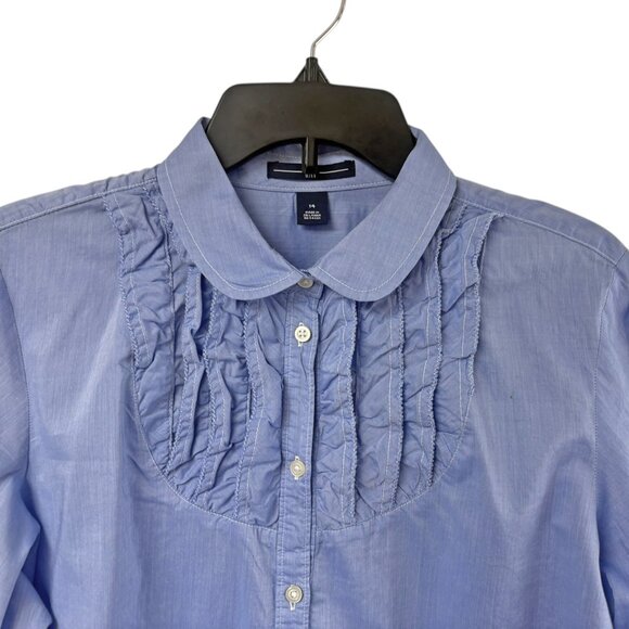 GAP Chambray Blue Cotton Ruffle Roll Tab Button Up Shirt - Picture 2 of 7